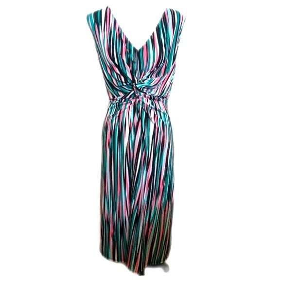 Catherines plus deep v-neck midi dress, multicolor, stretchy, flowy - 1X  18/20W - Picture 1 of 6
